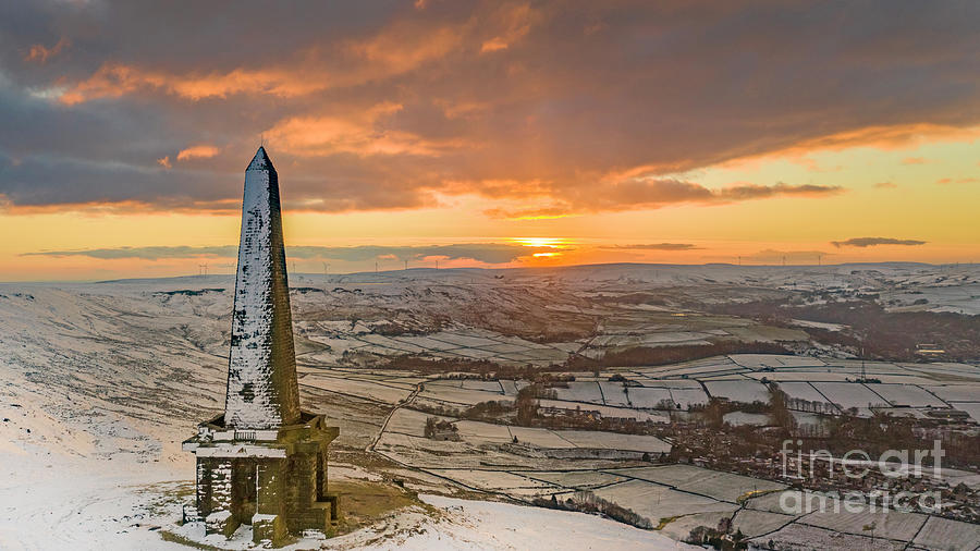 Sunset Photograph - Last drops of sun over stoodley Pike by Philip Fearnley