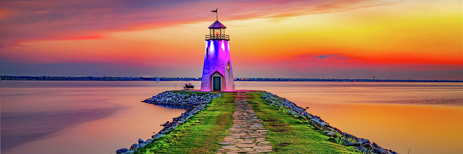 Last Light at the Lighthouse at East Wharf - Oklahoma City Lake Hefner Photograph by Gregory Ballos