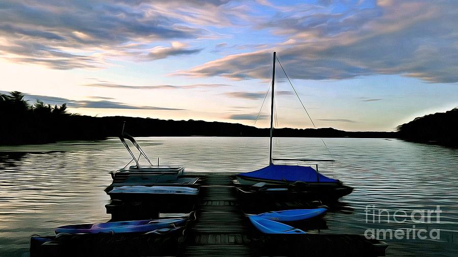 Last Light on the Lake Blue Photograph by Janine Riley