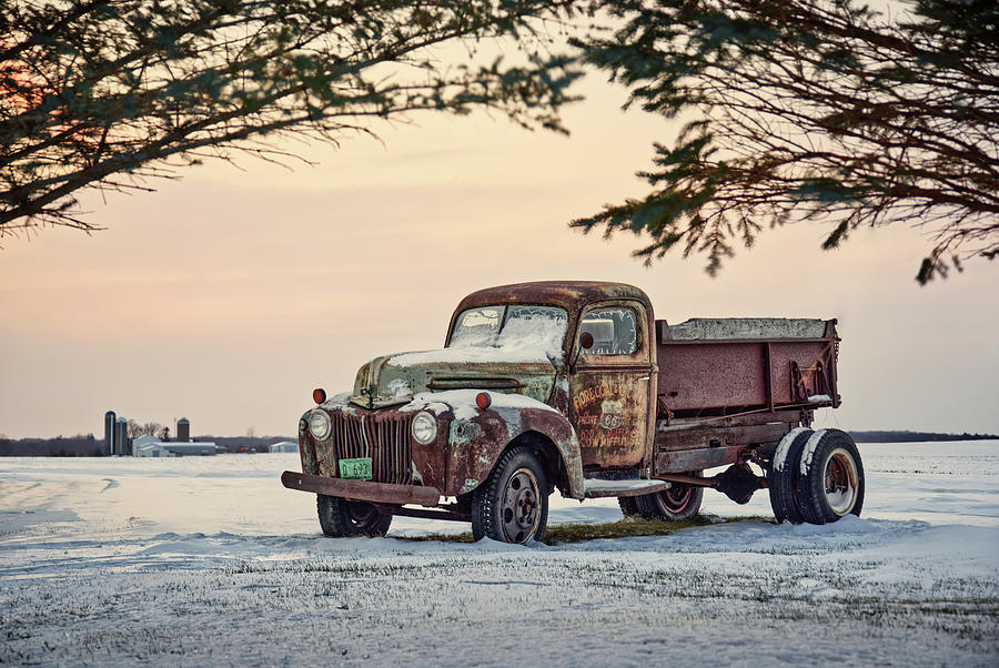 Last Load Hauled - old Ford farm truck put out to snowy pasture Photograph by Peter Herman