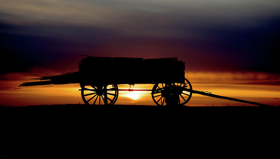 Last Load - wagon with load of lumber in silhouette with sunset Photograph by Peter Herman