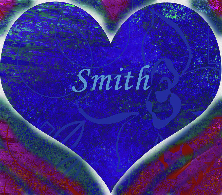 Last Name Smith in Blue Heart Mixed Media by Corinne Carroll