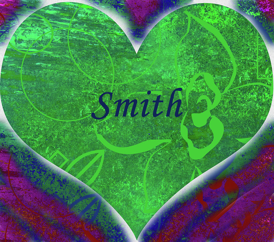 Last Name Smith in Green Heart Mixed Media by Corinne Carroll