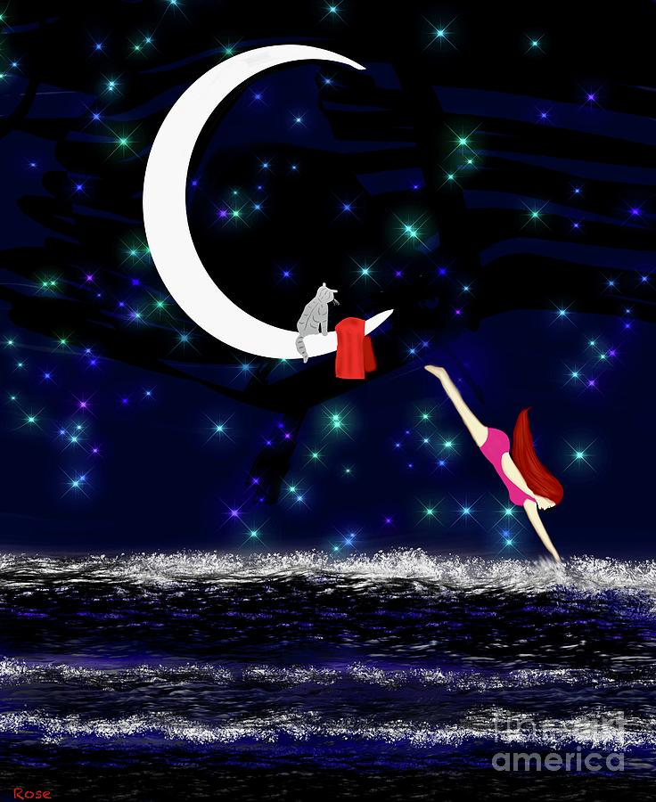 Last night I was dreaming that I was diving from the moon Digital Art by Elaine Hayward