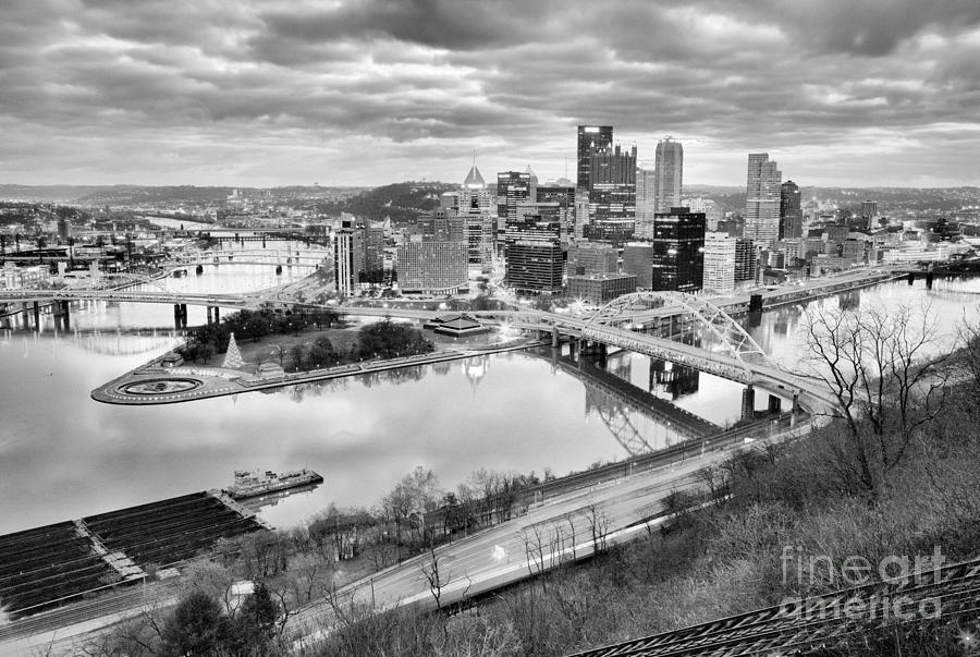 Last Pittsburgh Sunrise Of 2021 Black And White Photograph by Adam Jewell