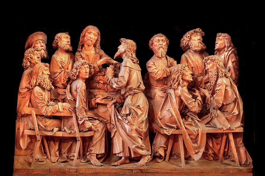 Wood Photograph - Last Supper detail from Holy Blood Altar by Tilman Riemenschneider, c. 1501  by Douglas Taylor