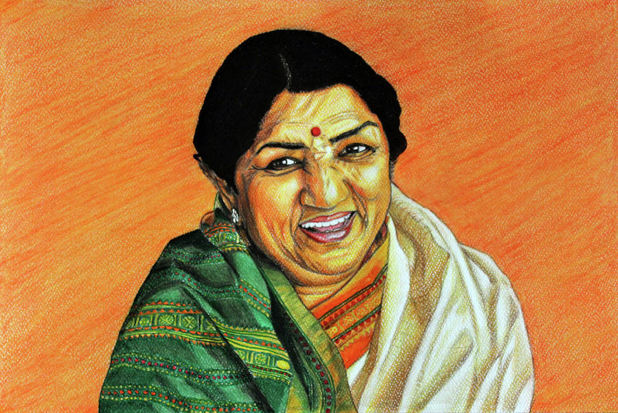 Lata Mangeshkar Color pencil Drawing Drawing by Dr Mubarak Muhammad Ali ...