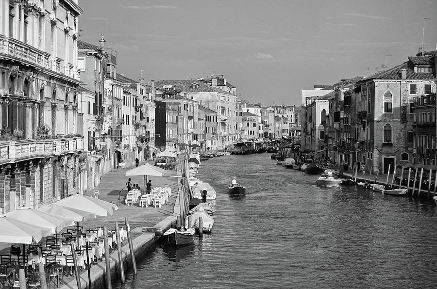 Late Afternoon Daily Life on the Canals of Venice Italy Black and White Photograph by Shawn OBrien
