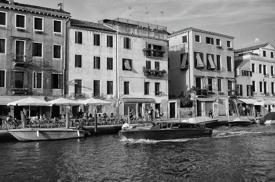 Late Afternoon Neighborhood Canal Scene in Venice Italy Black and White Photograph by Shawn OBrien