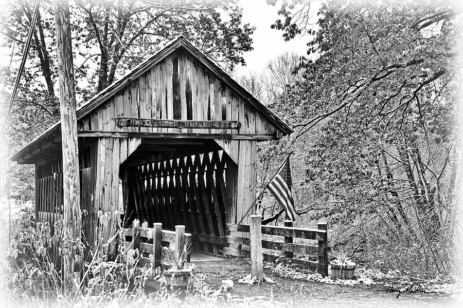 Late Autumn Covered Bridge BW Photograph by Harry Moulton