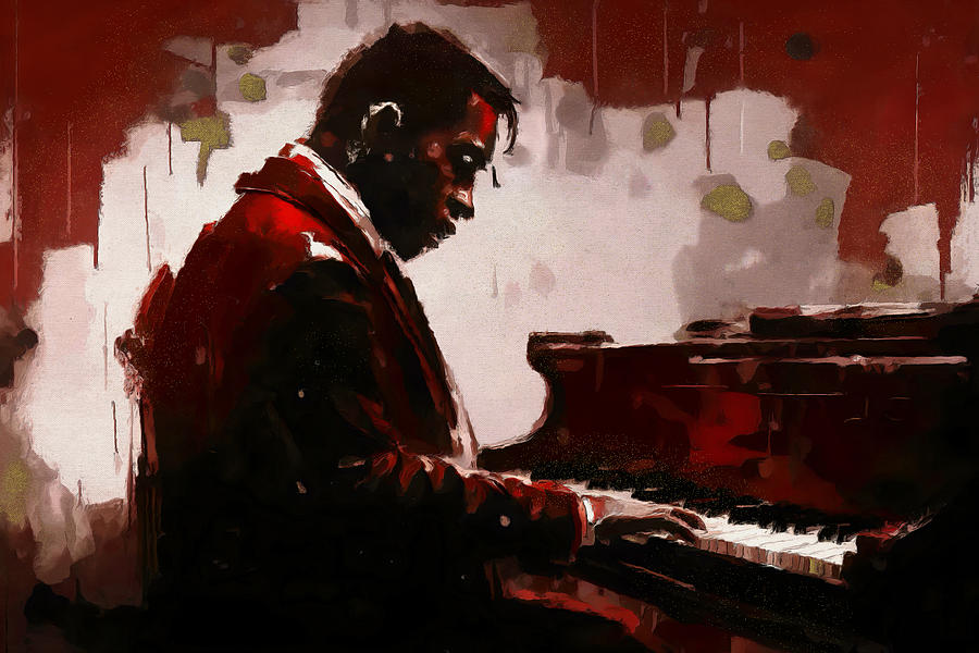 Late night bar pianist Painting by Jirka Svetlik
