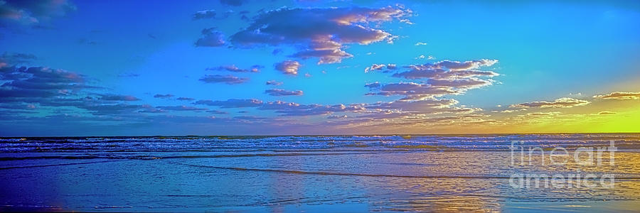 Late Ocean Sunrise Blue Sky Puffy Coulds Surf Florida  Photograph by Tom Jelen