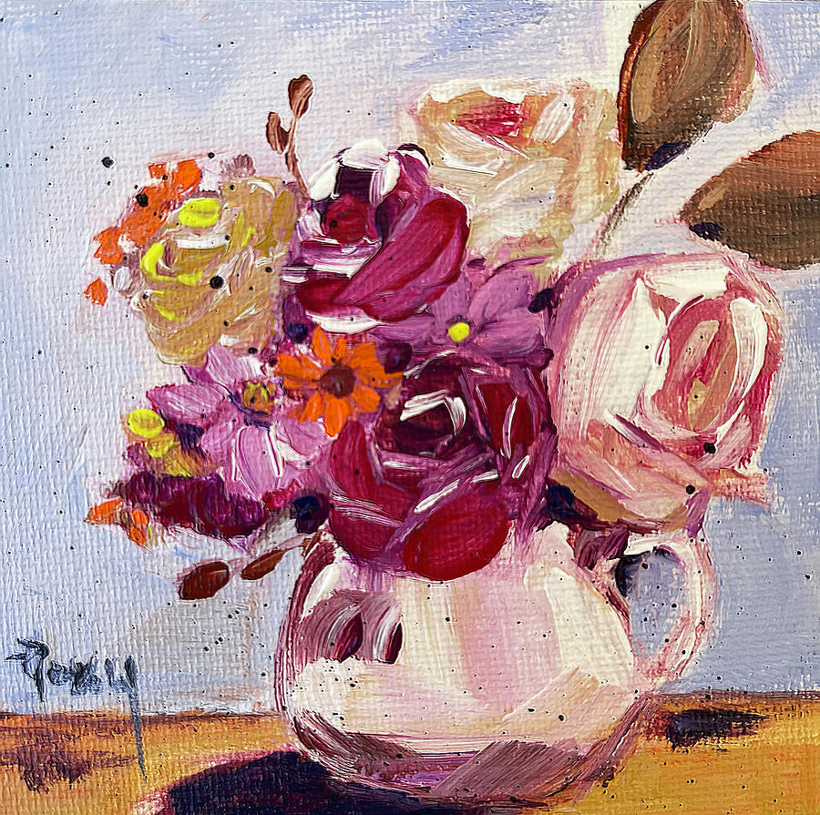 Late Roses in a Pitcher Painting by Roxy Rich