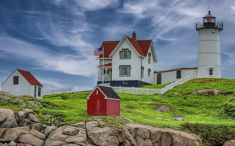 Late Summer Day at Nubble Lighthouse, Maine Photograph by Marcy Wielfaert