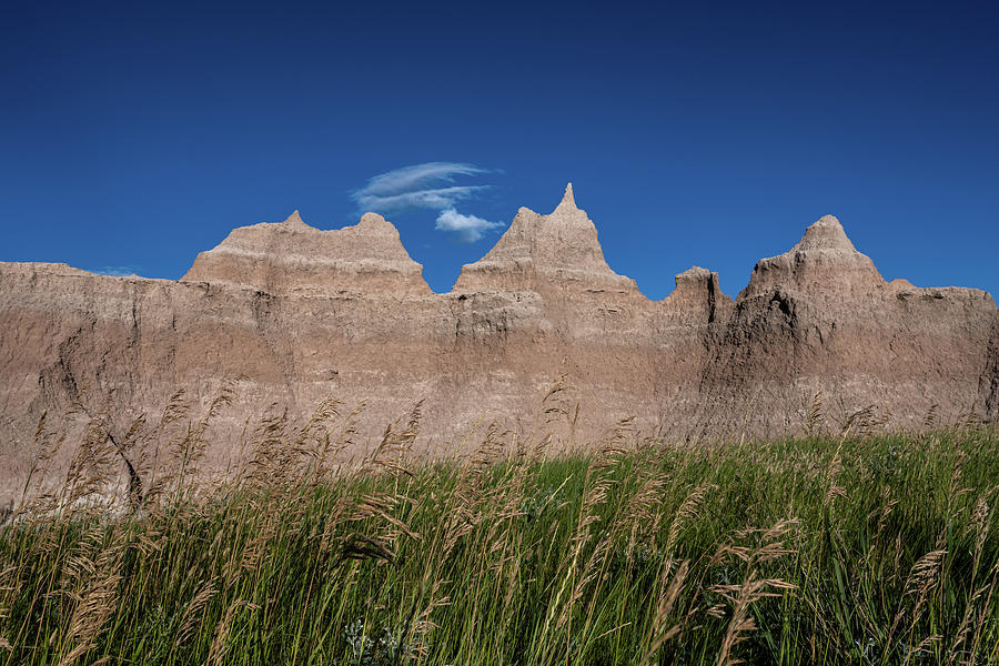 Late Summer Grasses in Front of Badland Hoodoo Photograph by Kelly VanDellen
