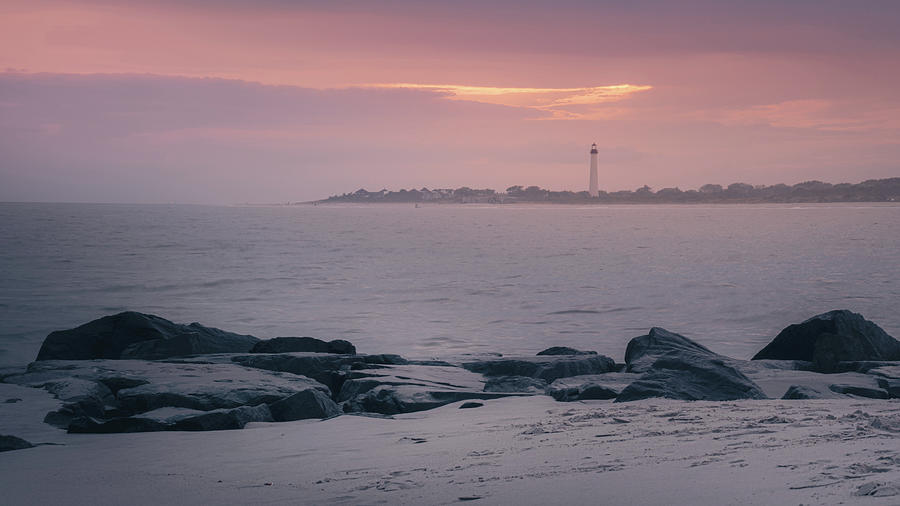 Late Sunset Cape May Beach and Lighthouse Photograph by Jason Fink