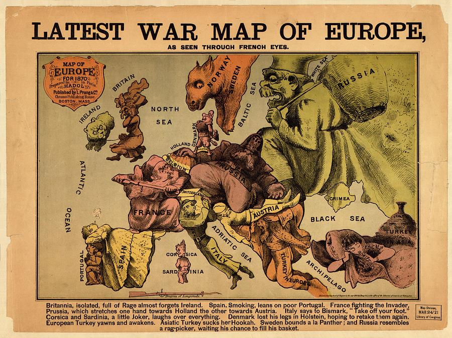 Deer Painting - Latest  war  map  of  Europe      as  seen  through  French  eyes  LOC   by MotionAge Designs