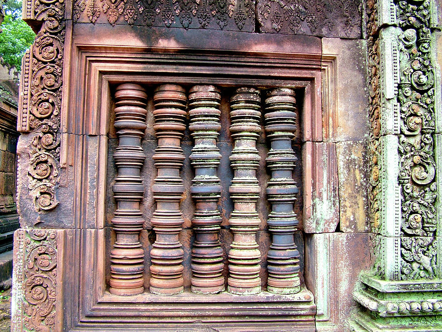 Lathe-turned Stone Balusters on Windows in Bantheay Srei in Angkor Wat Archeological Park,Cambodia Photograph by Ruth Hager
