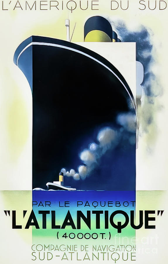 LAtlantique Art Deco Cruise Ship Poster 1931 Drawing by M G Whittingham