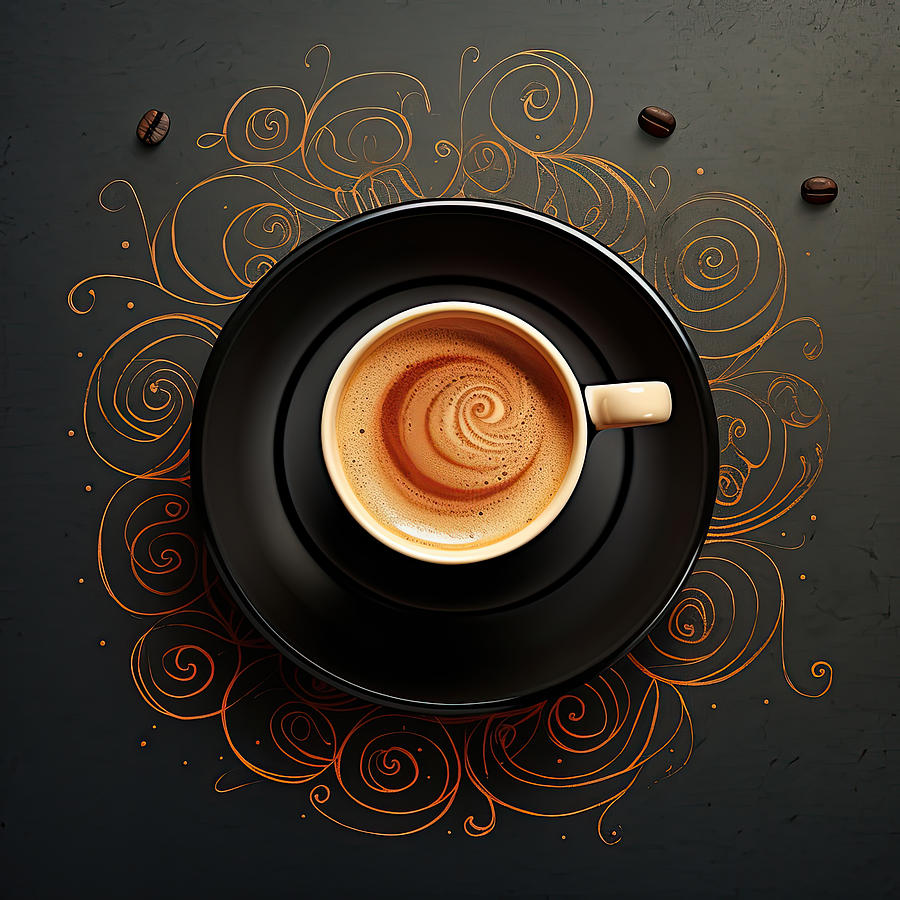 Coffee Painting - Latte Impression - Black Kitchen Decor by Lourry Legarde