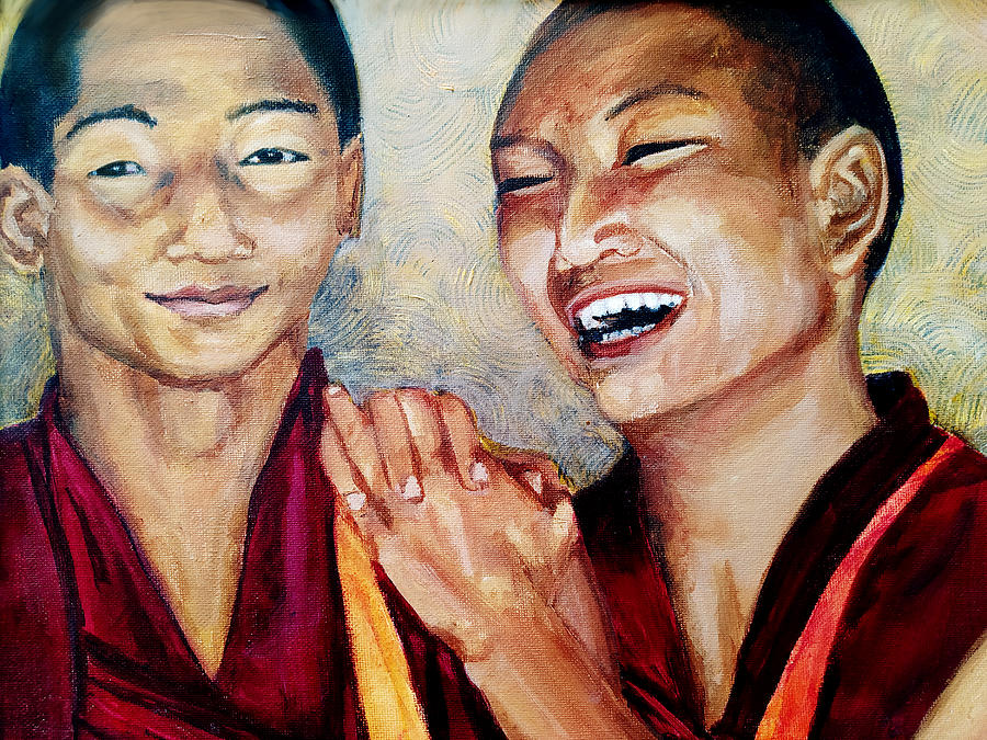 Laughing Monks Painting by Sylvia Brallier