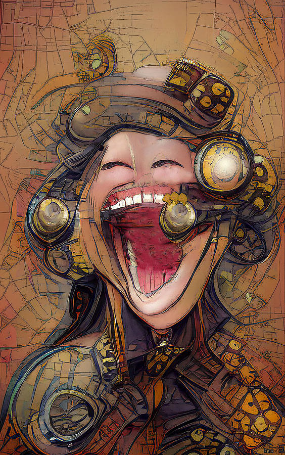 Laughing Steampunk Woman Digital Art by Debra Kewley