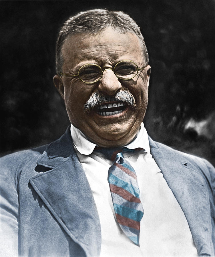 Laughing Theodore Roosevelt Photo - Colorized Photograph by War Is Hell Store