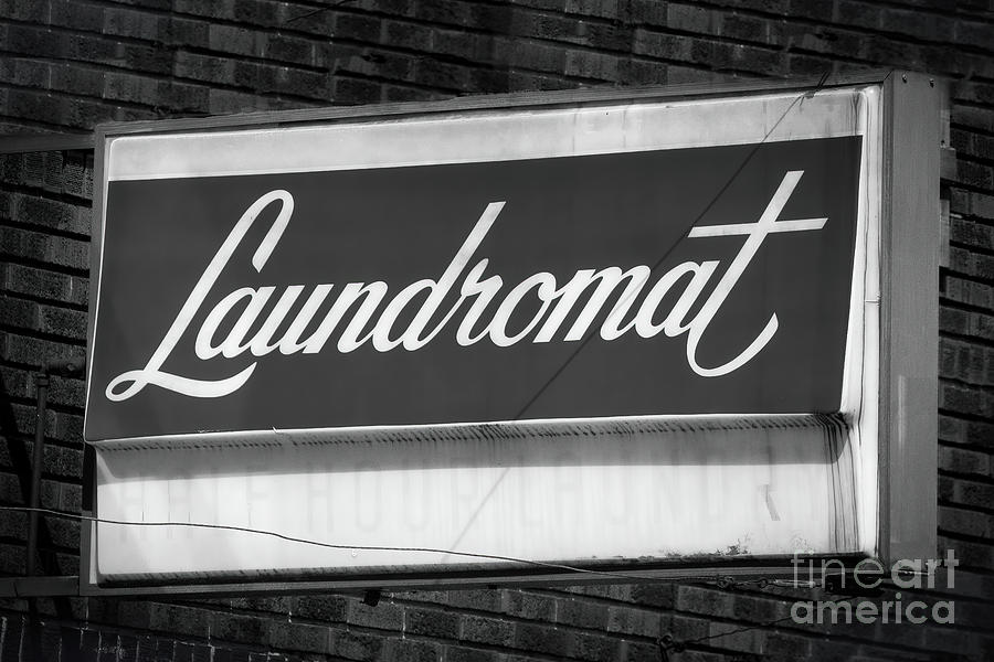 Laundromat Sign - Black and White Photograph by Sturgeon Photography