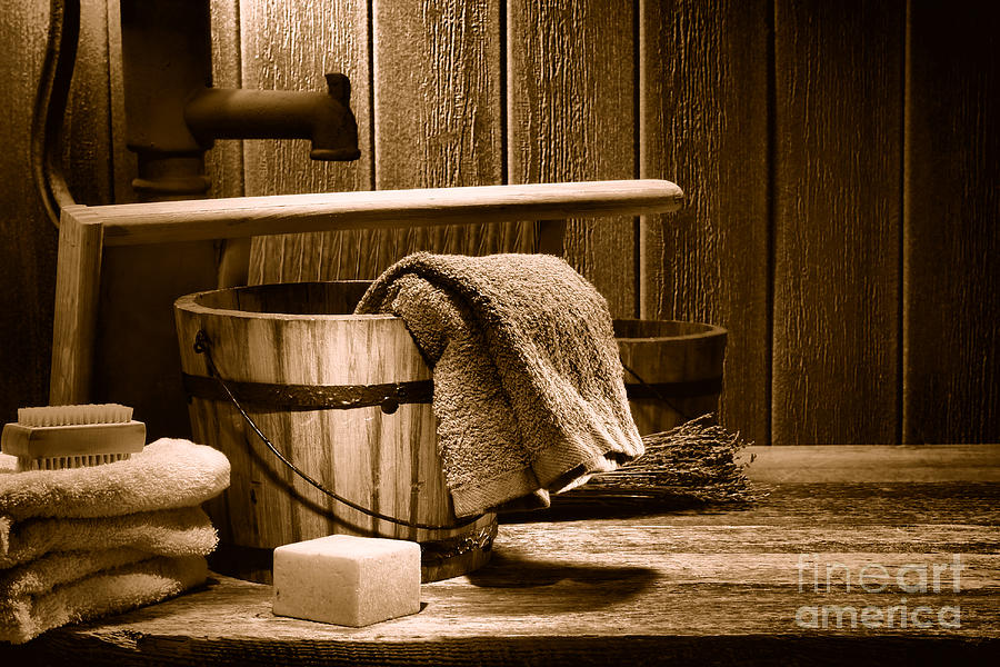 Laundry at the Ranch - Sepia Photograph by Olivier Le Queinec