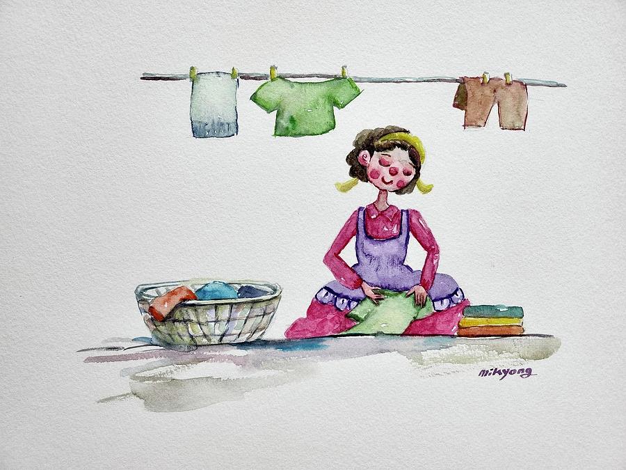 Laundry Day Painting by Mikyong Rodgers
