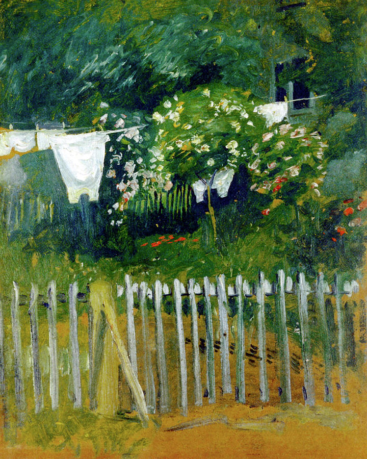 Laundry in the garden in Kandern Painting by August Macke