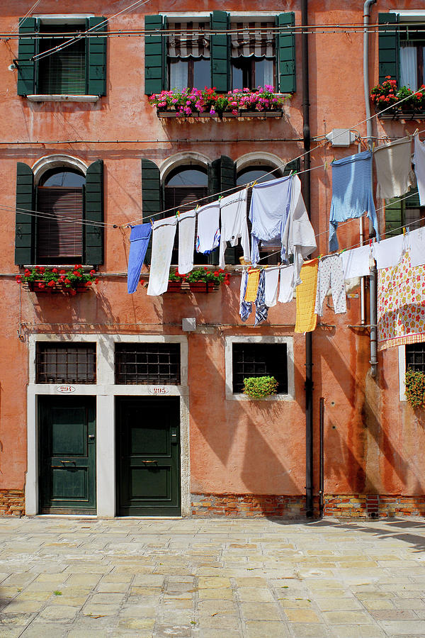 Black And White Photograph - Laundry in Venice by Gina Kelley