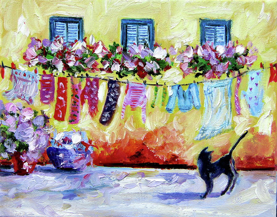 Laundry line Painting by Kovacs Anna Brigitta