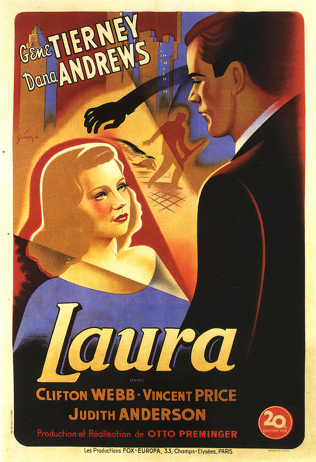 Dana Andrews Mixed Media - Laura, 1944 - art by Boris Grinsson  by Movie World Posters