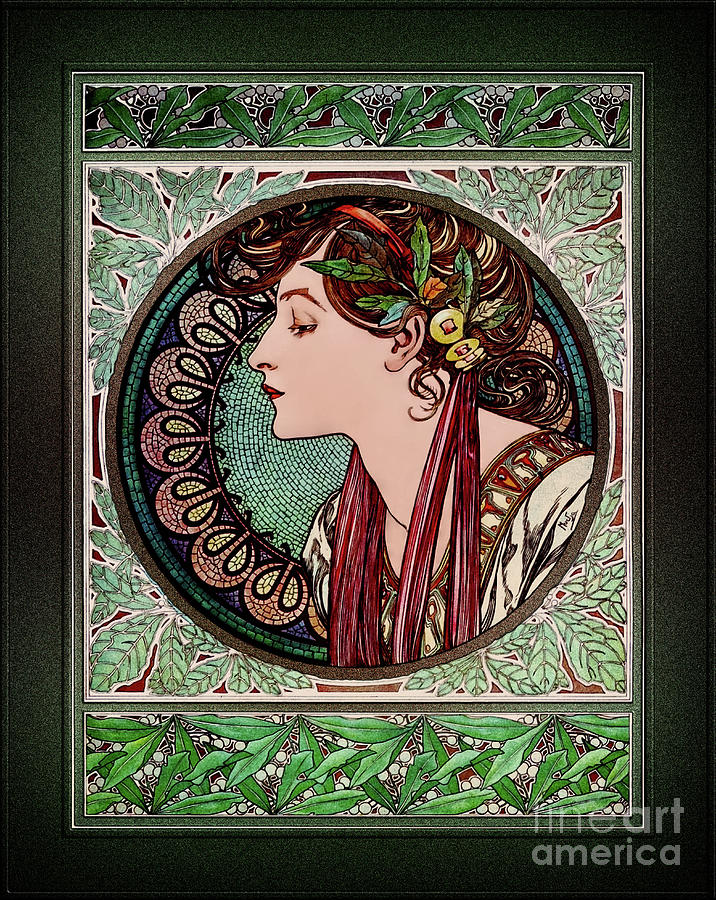 Laurel by Alphonse Mucha Vintage Xzendor7 Old Masters Reproductions Painting by Rolando Burbon