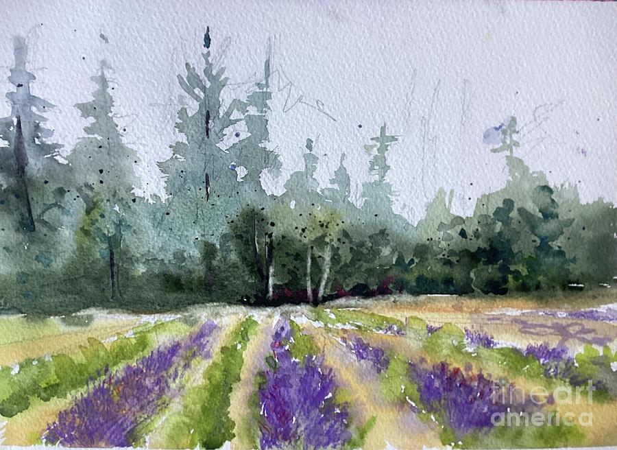 Laurell Lavender Farm Painting by Watercolor Meditations