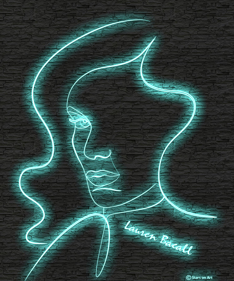 Lauren Bacall neon portrait - 2 Digital Art by Movie World Posters