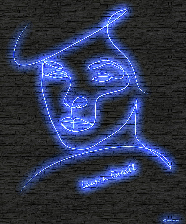 Lauren Bacall neon portrait Digital Art by Movie World Posters