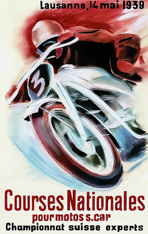 Lausanne Switzerland 1939 Motorcycle Race Drawing