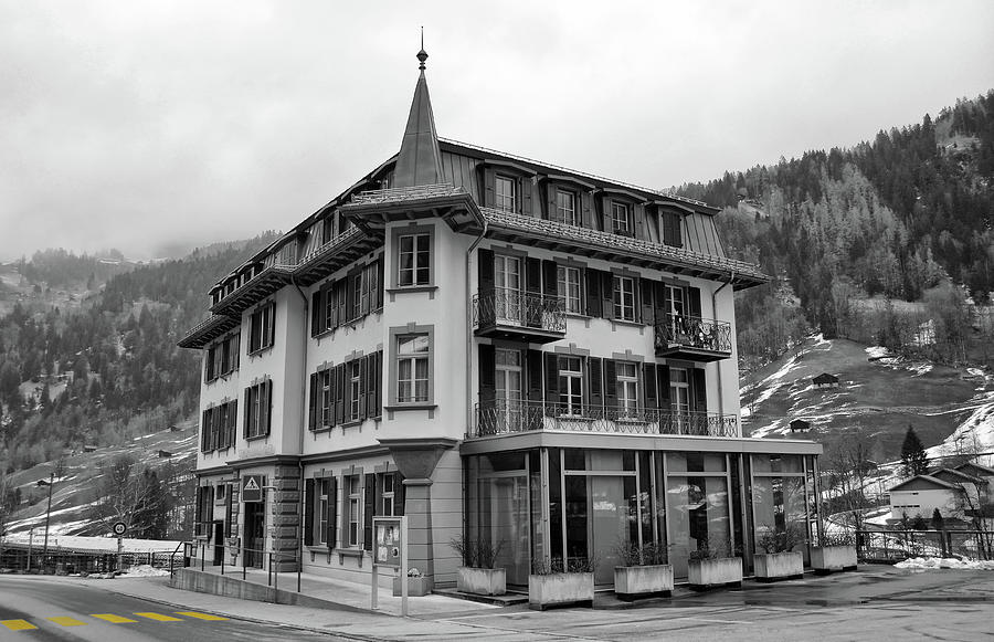 Lauterbrunnen Switzerland Town Architecture Jungfrau Region Color Splash Digital Art by Shawn OBrien