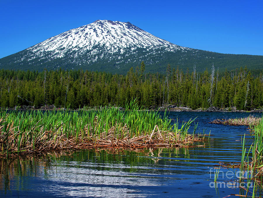 Lava Lake with Mount Bachelor, Cascade Lakes Scenic Byway, Deschutes ...