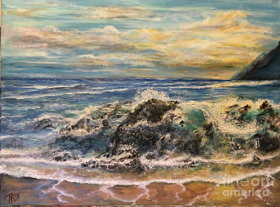 Seascape Painting - Lava rock beach by John Tyson