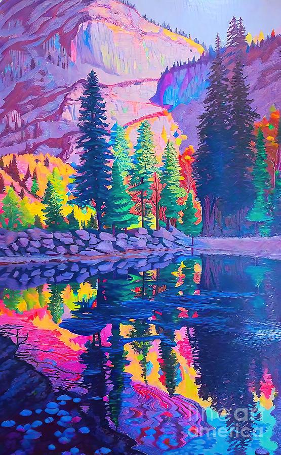 Yosemite National Park Painting - Lavandar Color Land Escape  by N Akkash
