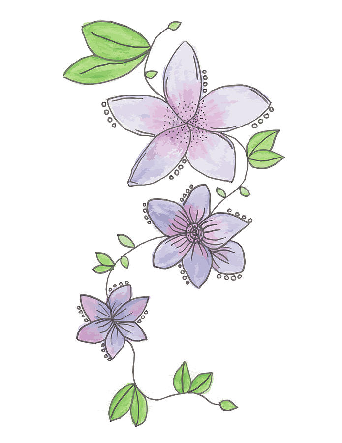 Flower Drawing - Lavendar Trio by Mia Ainardi