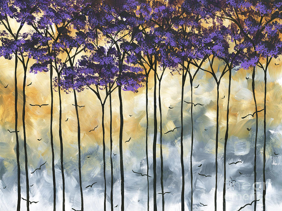 Lavender Abstract Tree Art Original Landscape Tree Painting Tan Gray Duncanson Art Painting by Megan Aroon