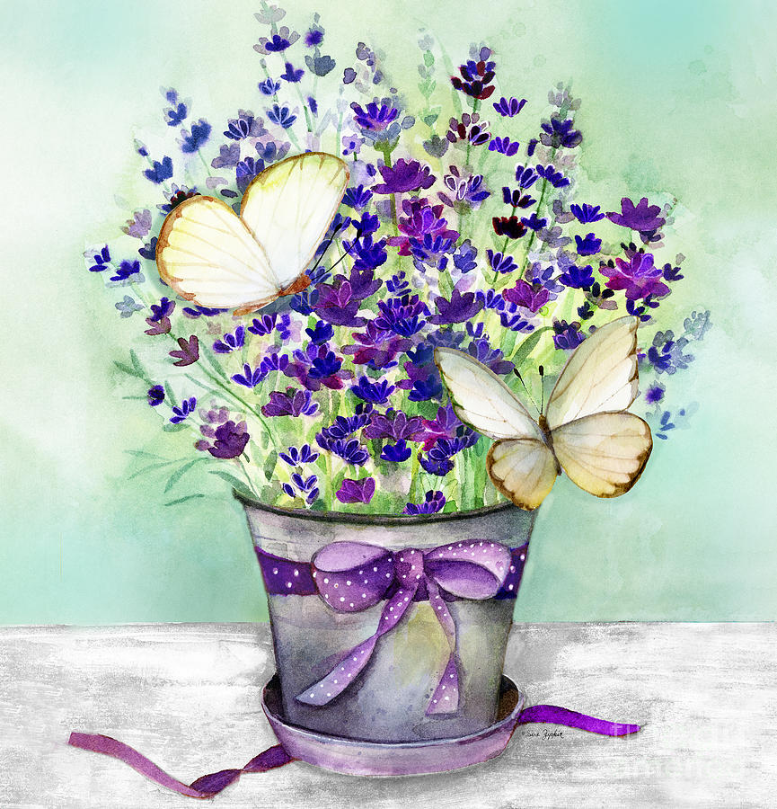 Lavender and butterflies Painting by Sue Zipkin