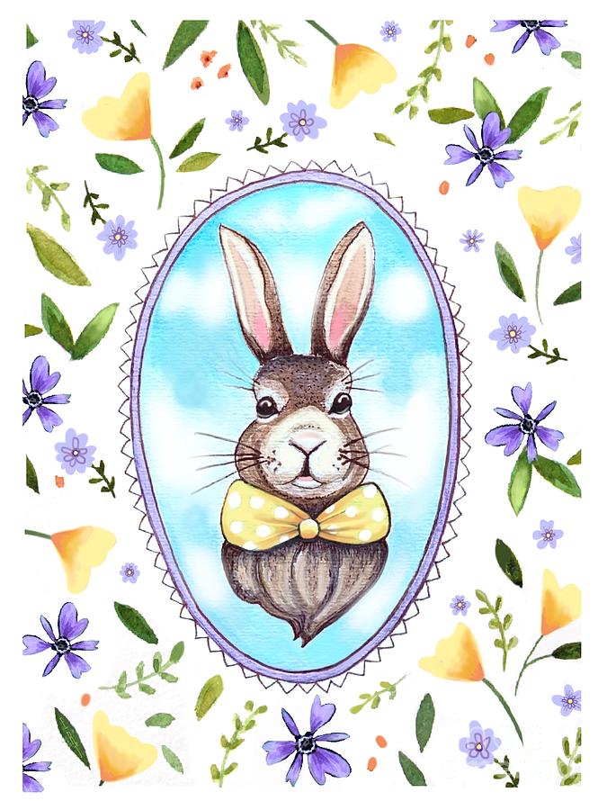 Lavender and Yellow Bunny Painting by Elizabeth Robinette Tyndall
