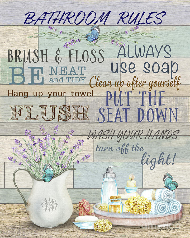 Lavender Bathroom Rules Mixed Media by Jean Plout