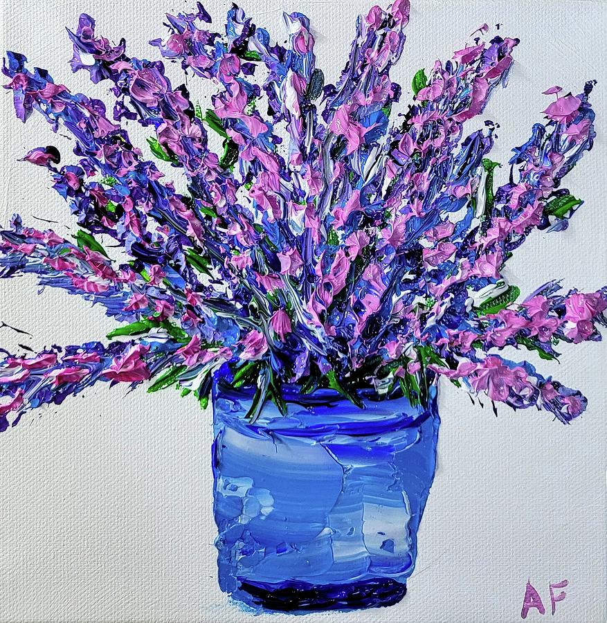 Lavender Bucket Painting by Ann Frederick