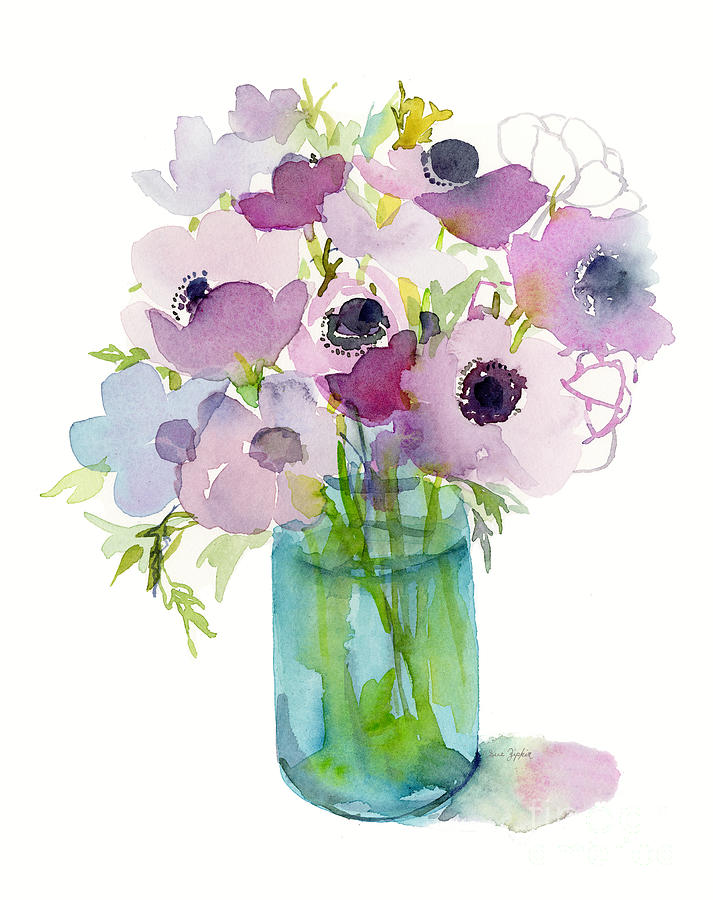 Lavender Color Anemone flowers  Painting by Sue Zipkin